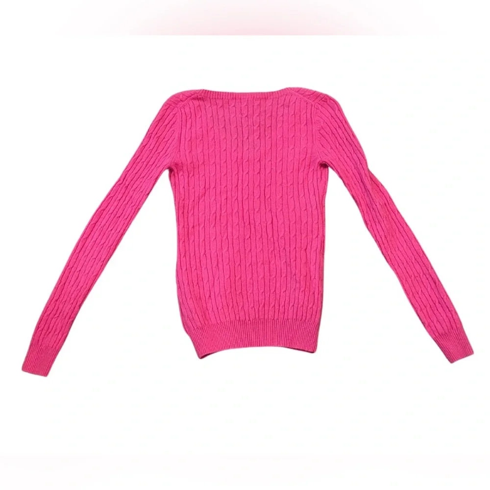 Kier + J Cableknit V-Neck Slim Fit Cashmere Sweater | Hot Pink | Size XS